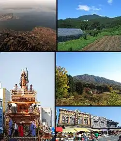 Upper: Lake Kasumigaura, Mt TsukubaMiddle: Ishioka festival, Mt Kabasan, lower: Ishioka street scene