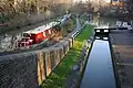 Isis Lock, linking the mill stream (right) and the Oxford Canal (left).