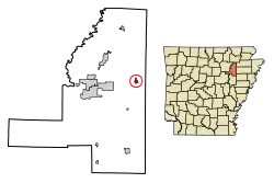 Location of Grubbs in Jackson County, Arkansas.