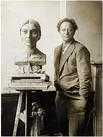 Bust of Kashmiri model Sunita Devi with the artist Jacob Epstein,
