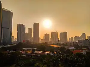 A view of Jakarta's skyline during the golden hour