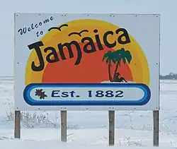 A welcome sign in Jamaica, Iowa.