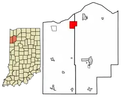 Location of Roselawn in Jasper County and Newton County, Indiana.