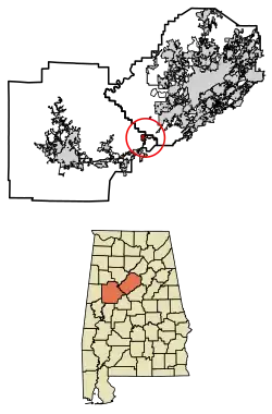 Location of Lake View in Jefferson County and Tuscaloosa County, Alabama.