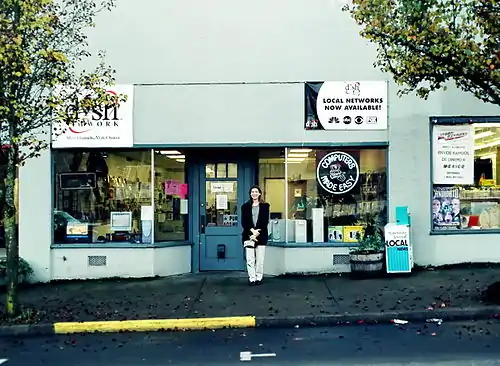 Ellsworth, in front of one of her stores, Computers Made Easy in 2000.mw-parser-output cite.citation{font-style:inherit;word-wrap:break-word}.mw-parser-output .citation q{quotes:"\"""\"""'""'"}.mw-parser-output .citation:target{background-color:rgba(0,127,255,0.133)}.mw-parser-output .id-lock-free.id-lock-free a{background:url("//upload.wikimedia.org/wikipedia/commons/6/65/Lock-green.svg")right 0.1em center/9px no-repeat}body:not(.skin-timeless):not(.skin-minerva) .mw-parser-output .id-lock-free a{background-size:contain}.mw-parser-output .id-lock-limited.id-lock-limited a,.mw-parser-output .id-lock-registration.id-lock-registration a{background:url("//upload.wikimedia.org/wikipedia/commons/d/d6/Lock-gray-alt-2.svg")right 0.1em center/9px no-repeat}body:not(.skin-timeless):not(.skin-minerva) .mw-parser-output .id-lock-limited a,body:not(.skin-timeless):not(.skin-minerva) .mw-parser-output .id-lock-registration a{background-size:contain}.mw-parser-output .id-lock-subscription.id-lock-subscription a{background:url("//upload.wikimedia.org/wikipedia/commons/a/aa/Lock-red-alt-2.svg")right 0.1em center/9px no-repeat}body:not(.skin-timeless):not(.skin-minerva) .mw-parser-output .id-lock-subscription a{background-size:contain}.mw-parser-output .cs1-ws-icon a{background:url("//upload.wikimedia.org/wikipedia/commons/4/4c/Wikisource-logo.svg")right 0.1em center/12px no-repeat}body:not(.skin-timeless):not(.skin-minerva) .mw-parser-output .cs1-ws-icon a{background-size:contain}.mw-parser-output .cs1-code{color:inherit;background:inherit;border:none;padding:inherit}.mw-parser-output .cs1-hidden-error{display:none;color:#d33}.mw-parser-output .cs1-visible-error{color:#d33}.mw-parser-output .cs1-maint{display:none;color:#2C882D;margin-left:0.3em}.mw-parser-output .cs1-format{font-size:95%}.mw-parser-output .cs1-kern-left{padding-left:0.2em}.mw-parser-output .cs1-kern-right{padding-right:0.2em}.mw-parser-output .citation .mw-selflink{font-weight:inherit}html.skin-theme-clientpref-night .mw-parser-output .cs1-maint{color:#18911F}html.skin-theme-clientpref-night .mw-parser-output .cs1-visible-error,html.skin-theme-clientpref-night .mw-parser-output .cs1-hidden-error{color:#f8a397}@media(prefers-color-scheme:dark){html.skin-theme-clientpref-os .mw-parser-output .cs1-visible-error,html.skin-theme-clientpref-os .mw-parser-output .cs1-hidden-error{color:#f8a397}html.skin-theme-clientpref-os .mw-parser-output .cs1-maint{color:#18911F}}"COMPUTERS MADE EASY I INC". Business Registry. Oregon Secretary of State. Retrieved September 28, 2021.