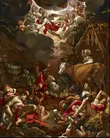 Annunciation to the Shepherds, 1606, on canvas, unusually for such a small work. 16.83 x 13.59&nbsp;cm (6.63 x 5.35 in)