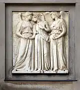 Justice receives a kiss from Righteousness and the crown of immortality from Glory, who holds a flaming heart signifying divine love.