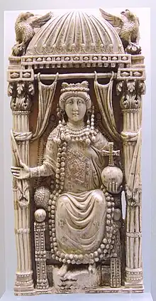 Diptych Leaf with a Byzantine Empress; 6th century; ivory with traces of gilding and leaf; height: 26.5&nbsp;cm (10.4&nbsp;in); Kunsthistorisches Museum (Vienna, Austria)
