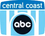 Inside a television screen shape, a stylized bridge in white. The part above the bridge is royal blue and contains the words "central coast" in white in a sans serif. The part beneath the bridge is sky blue in color. The middle arch of the bridge is semicircular, and nestled under it is the ABC network logo, a black disk with the letters a b c in round-bodied lowercase.