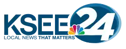 At left, the letters K S E E in a sans serif with stylized cuts. At right, a two-tone blue oval containing a white numeral 24, overlaid by the NBC peacock at the lower left. Beneath the K S E E letters are the words "Local News that Matters".