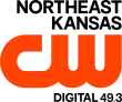 The CW logo in orange. Above, on two lines, the words Northeast and Kansas in black, and below in smaller text, Digital 49.3, all right-aligned.