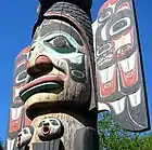 A totem pole in Ketchikan, Alaska, in the Tlingit style