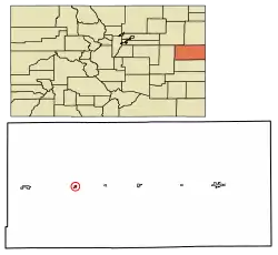 Location of Seibert in Kit Carson County, Colorado.