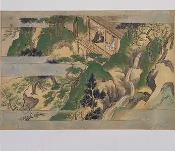 Steep mountain landscape and hermitage, Kiyomizu-dera Engi Emaki&nbsp;[fr], 1517