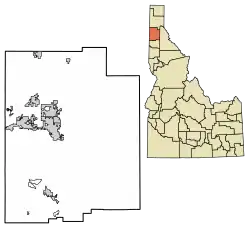 Location of Huetter in Kootenai County, Idaho.
