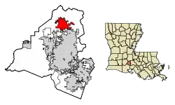 Location of Carencro in Lafayette Parish, Louisiana.