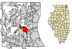 Location of Libertyville in Lake County, Illinois.