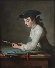 The Draftsman (1737), oil on canvas, 80 x 65&nbsp;cm., Louvre