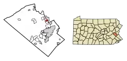 Location of Coplay in Lehigh County, Pennsylvania (left) and of Lehigh County in Pennsylvania (right)