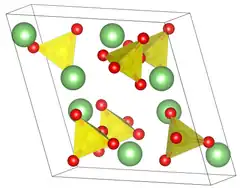 Unit cell of the β-modification of lithium sulfate. Unit cell of lithium sulfate.