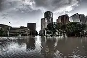 Looking toward Downtown Calgary from Riverfront Avenue during the 2013 Alberta floods (June 21, 2013)
