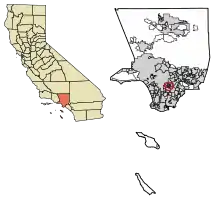 Location of Bell in Los Angeles County, California.