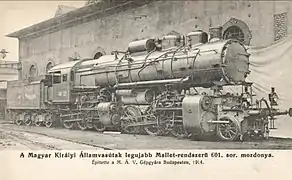 The four-cylinder 2,950 hp (2,200 kW) MÁV Class 601 was the strongest steam locomotive of pre WW1 Europe.