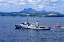 MCGS Barracuda a derivative of Kora-class corvette en-route to Mauritius for delivery to National Coast Guard Mauritius.