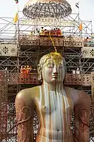 Gommateshwara statue during the Grand Consecration Mahamastakabhisheka in August 2018 at Shravanabelagola, Karnataka. Mahamastakabhisheka is held every 12 years and is considered one of Jainism's most auspicious celebrations.