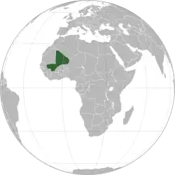 Location of&nbsp;Mali&nbsp;(green)