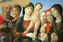 Andrea Mantegna, Madonna and Child with Saints, c. 1500, 61.5 × 87.5&nbsp;cm