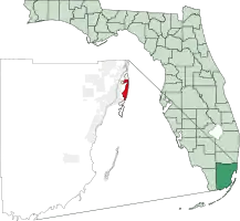 Location of Miami Beach in Miami-Dade County and of Miami-Dade County in Florida
