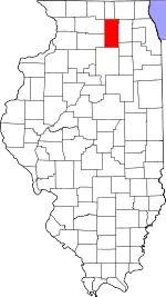 Map of Illinois highlighting DeKalb County