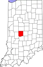 Map of Indiana highlighting Hendricks County