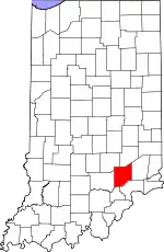 Map of Indiana highlighting Jennings County