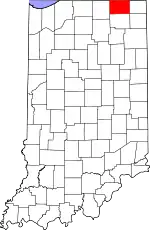 Map of Indiana highlighting LaGrange County