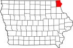 Map of Iowa highlighting Allamakee County