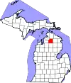 Map of Michigan highlighting Otsego County