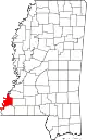 Map of Mississippi highlighting Adams County