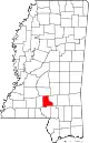 Map of Mississippi highlighting Jefferson Davis County