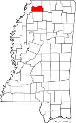Map of Mississippi highlighting Tate County