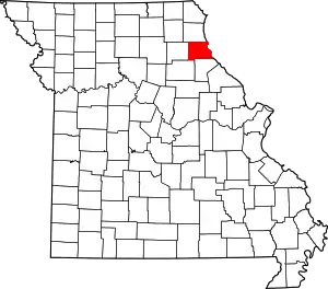 Map of Missouri highlighting Marion County
