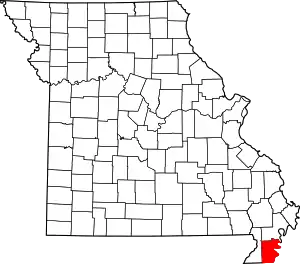 Map of Missouri highlighting Pemiscot County