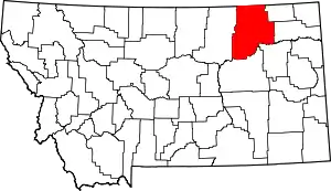 Map of Montana highlighting Valley County