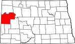 Map of North Dakota highlighting McKenzie County
