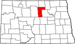Map of North Dakota highlighting Pierce County