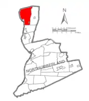 Map of Northumberland County, Pennsylvania highlighting Delaware Township