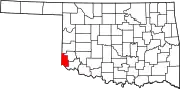 Map of Oklahoma highlighting Harmon County