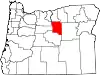 Map of Oregon highlighting Wheeler County