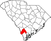 Map of South Carolina highlighting Hampton County